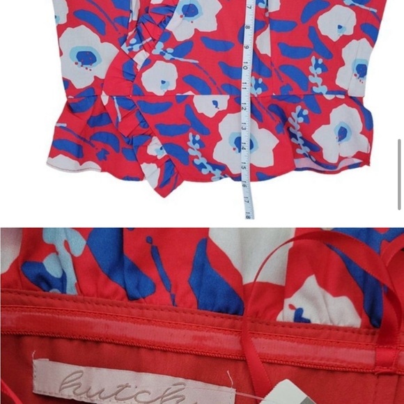 Anthropologie Hutch Strapless Ruffle Top floral red, white, and blue. - Picture 6 of 8